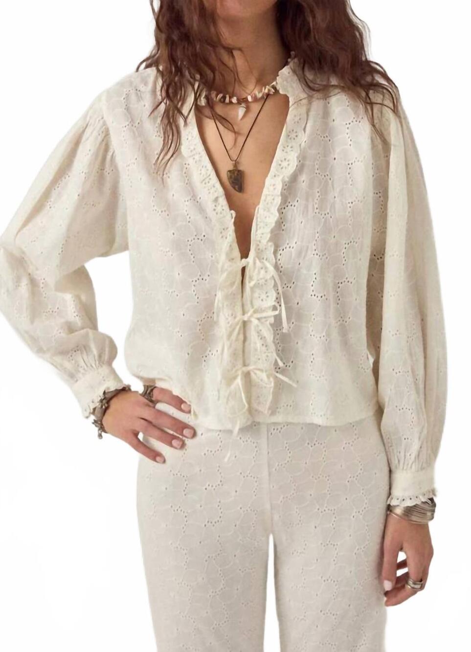 NEW MAISON HOTEL irene lace ruffle blouse in chalk